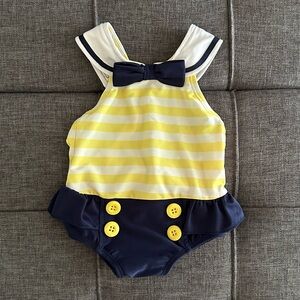 💙 LIKE NEW 💛 Gymboree Yellow and Navy Girls Swimsuit One Piece 6-12 mo